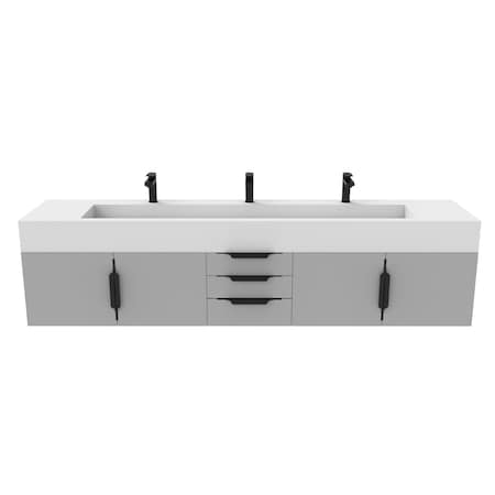 Castello Usa Nile 84-inch Gray Vanity Set with White Top and Black Handles CB-MC-84G-BL-2053-WH